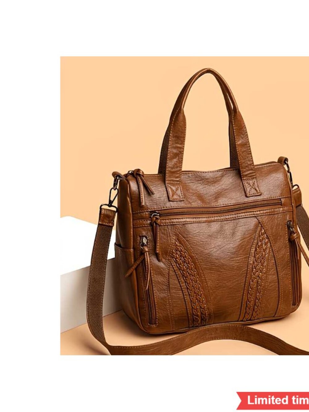 Large Capacity Synthetic Leather Tote Bag Convertible Satchel